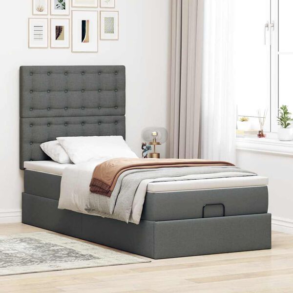 vidaXL Cadre de lit ottoman avec matelas gris fonc&eacute; 80x200 cm tissu