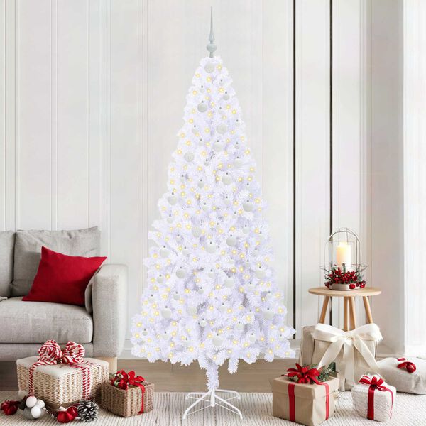 vidaXL Sapin de Noël artificiel avec 300 LED Blanc 210 cm PVC et Acier