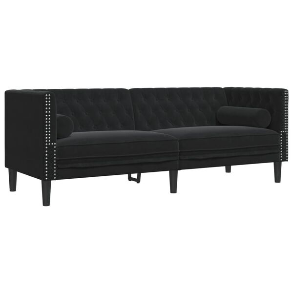 vidaXL Canap&eacute; Chesterfield avec traversins 3 places noir velours