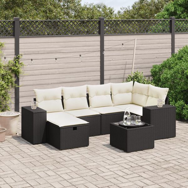 vidaXL Salon de jardin 7 pcs avec coussins noir r&eacute;sine tress&eacute;e