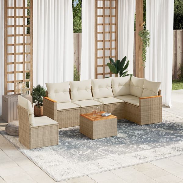 vidaXL Salon de jardin avec coussins 7 pcs beige r&eacute;sine tress&eacute;e