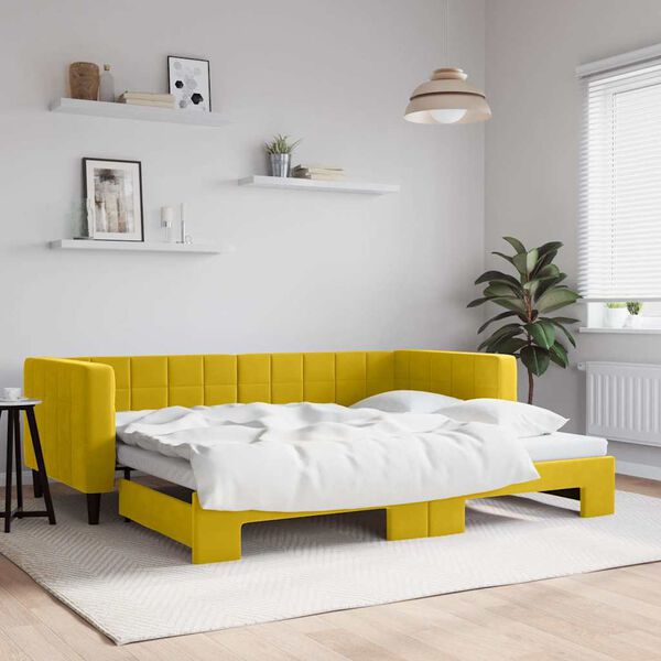 vidaXL Lit de jour avec lit gigogne jaune 90x200 cm velours