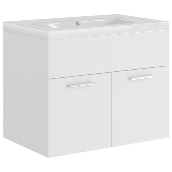 vidaXL Armoire d'&eacute;vier avec lavabo int&eacute;gr&eacute; Blanc Agglom&eacute;r&eacute;