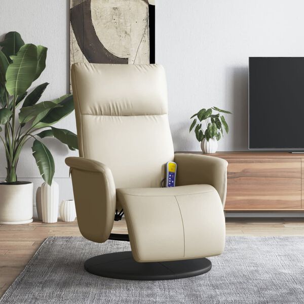 vidaXL Fauteuil inclinable de massage et repose-pieds cr&egrave;me similicuir