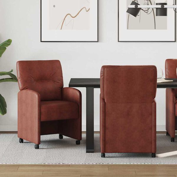 vidaXL Chaises de Salle &agrave; Manger avec Roues 2 pcs Marron brillant