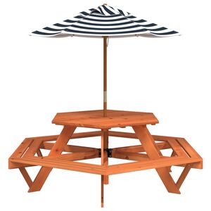 vidaXL Table de pique-nique pour 6 enfants avec parasol hexagone sapin
