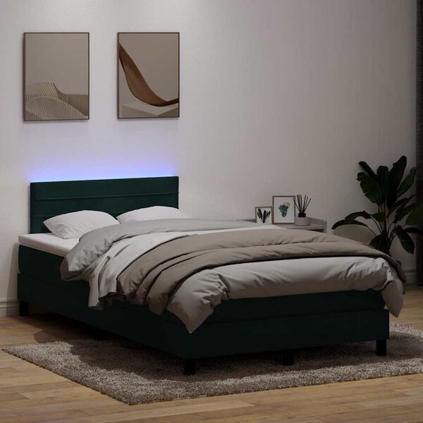 vidaXL Sommier &agrave; lattes de lit et matelas et LED vert fonc&eacute; 120x220cm velours