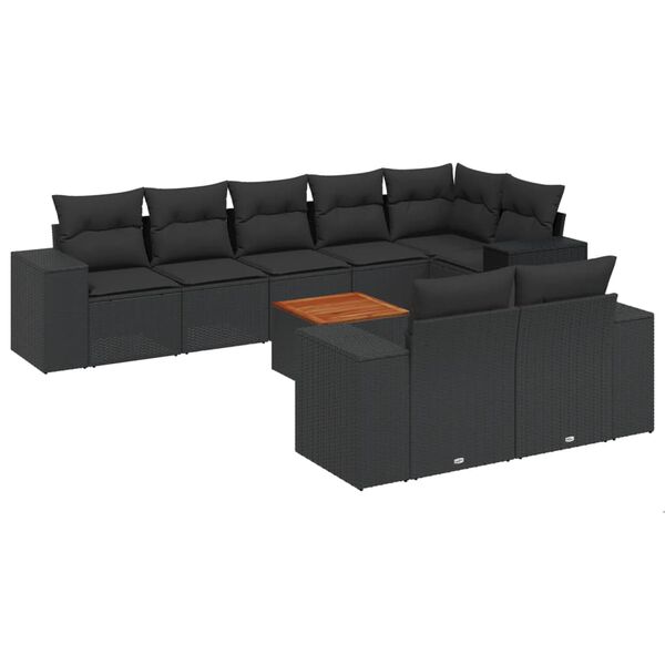 vidaXL Salon de jardin 9 pcs avec coussins noir r&eacute;sine tress&eacute;e