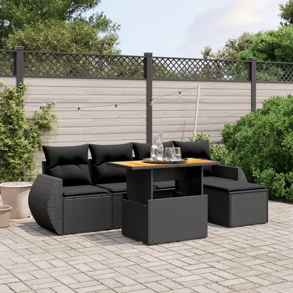 vidaXL Salon de jardin 6 pcs avec coussins noir r&eacute;sine tress&eacute;e