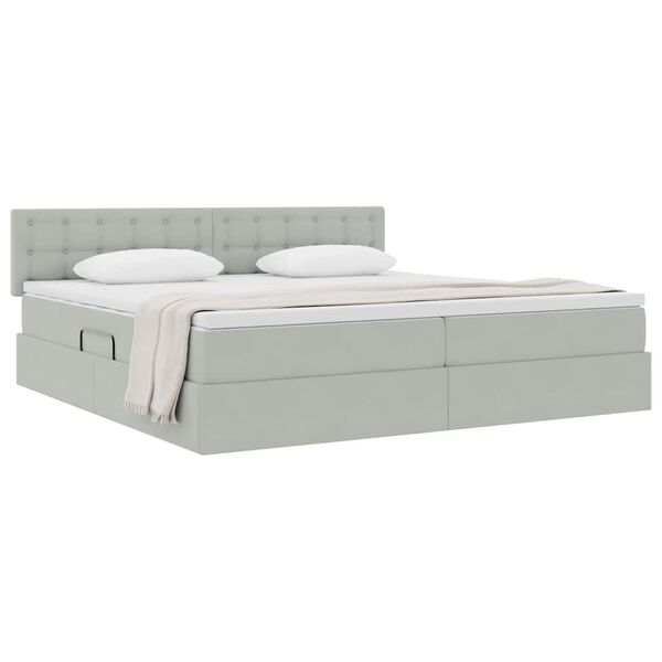 vidaXL Lit de Rangement avec matelas Gris clair 200 x 200 cm Velours