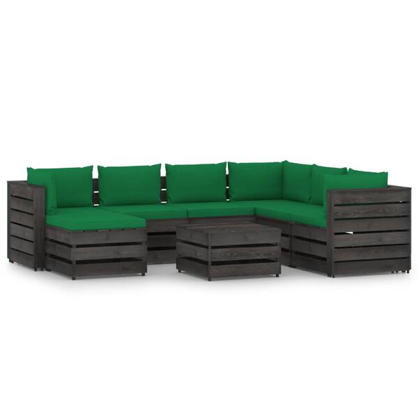 vidaXL Salon de jardin 8 pcs avec coussins Bois impr&eacute;gn&eacute; de gris