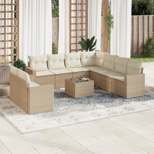 vidaXL Salon de jardin avec coussins 10 pcs beige r&eacute;sine tress&eacute;e