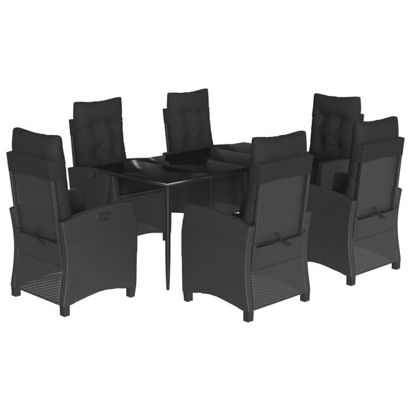 vidaXL Ensemble &agrave; manger de jardin coussins 7pcs Noir R&eacute;sine tress&eacute;e