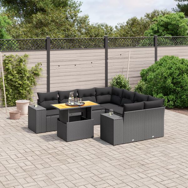 vidaXL Salon de jardin 9 pcs avec coussins noir r&eacute;sine tress&eacute;e