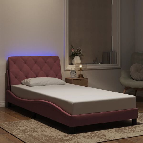 vidaXL Cadre de lit avec LED sans matelas rose 100x200 cm velours
