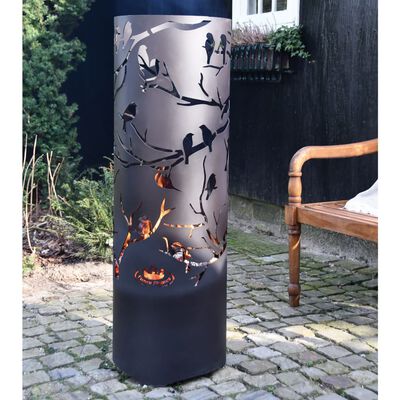 Esschert Design Baril à feu Birds on Twig Acier au carbone Noir FF409