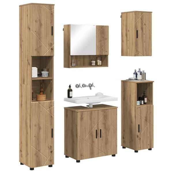vidaXL Ensemble de mobilier de salle de bain 5 pcs Ch&ecirc;ne artisanal