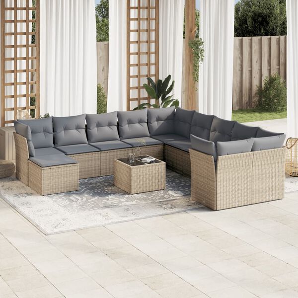 vidaXL Salon de jardin avec coussins 12 pcs beige r&eacute;sine tress&eacute;e