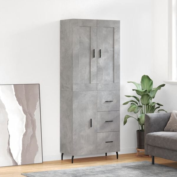 vidaXL Buffet haut Gris béton 69,5x34x180 cm Bois d'ingénierie