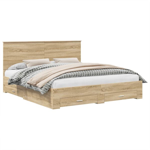 vidaXL Cadre de lit Ch&ecirc;ne Sonoma 200 x 200 cm Bois d'ing&eacute;nierie