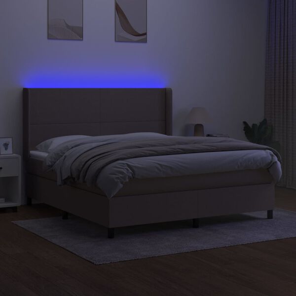 vidaXL Sommier &agrave; lattes de lit matelas et LED Taupe 160x200 cm Tissu