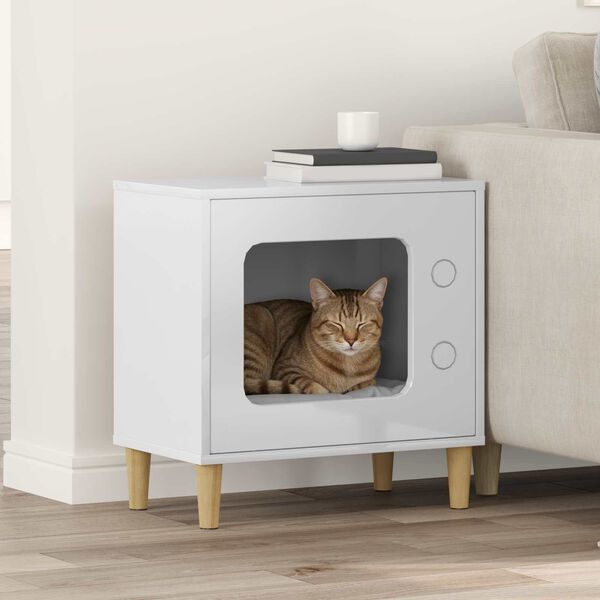 vidaXL Maison pour chat Blanc Brillant 51 x 30 x 52 cm