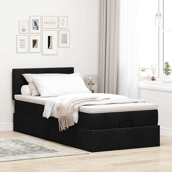 vidaXL Lit ottoman avec matelas noir 90x200 cm tissu