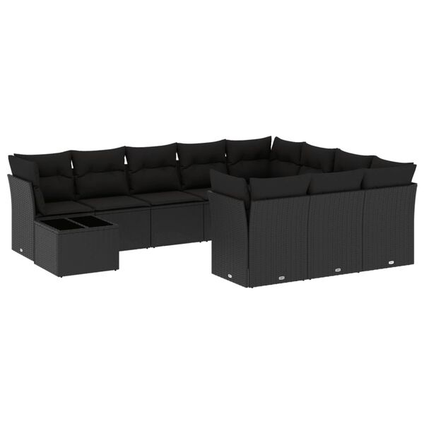 vidaXL Salon de jardin 11 pcs avec coussins noir r&eacute;sine tress&eacute;e