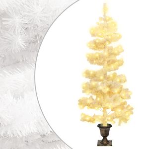 vidaXL Arbre de No&euml;l h&eacute;lico&iuml;dal pr&eacute;-&eacute;clair&eacute; avec pot blanc 120 cm PVC