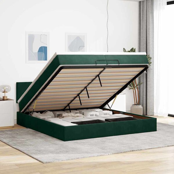vidaXL Cadre de lit ottoman avec matelas vert fonc&eacute; 200x200 cm velours