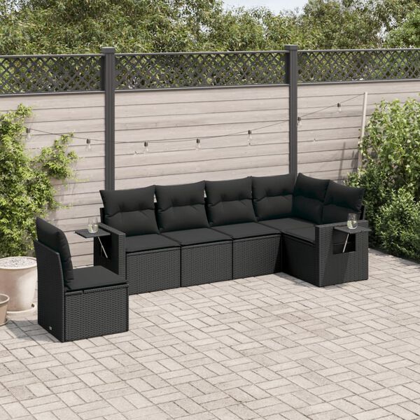 vidaXL Salon de jardin 6 pcs avec coussins noir r&eacute;sine tress&eacute;e