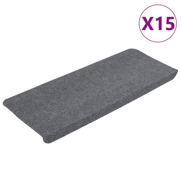 vidaXL Tapis d'escalier autocollants 15 pcs 65x24,5x3,5 cm Gris