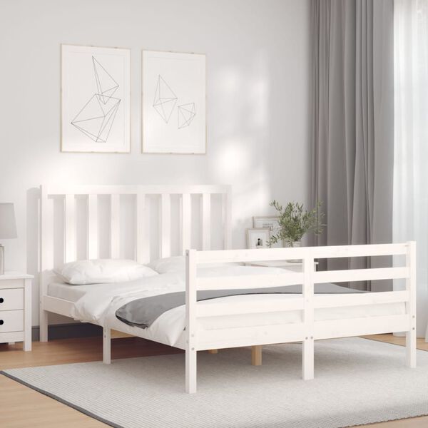 vidaXL Cadre de lit sans matelas blanc 140x190 cm bois de pin massif
