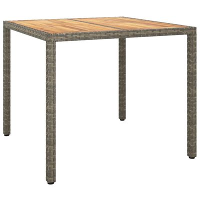 vidaXL Table de jardin 90x90x75cm Résine tressée et bois d'acacia Gris