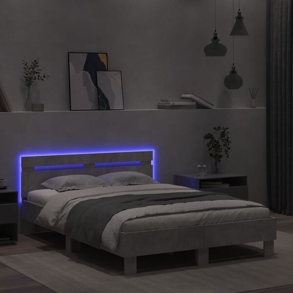 vidaXL Cadre de lit avec LED sans matelas gris b&eacute;ton 135x190 cm