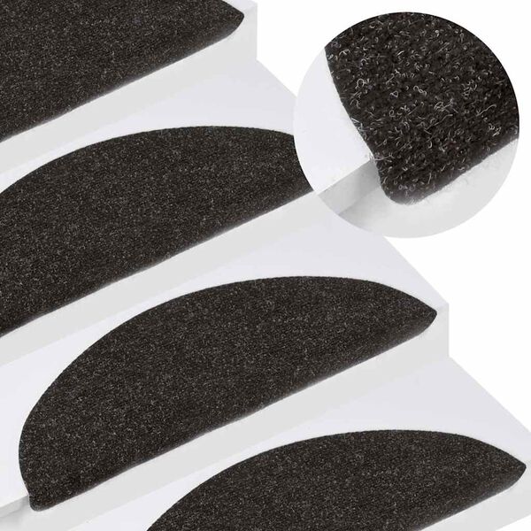 vidaXL Tapis d'escalier autocollants 15 pcs 56x17x3 cm Noir