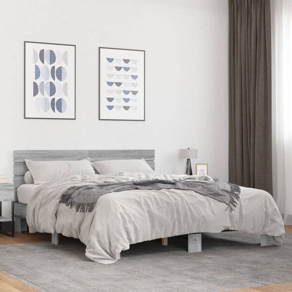 vidaXL Cadre de lit sans matelas sonoma gris 150x200 cm