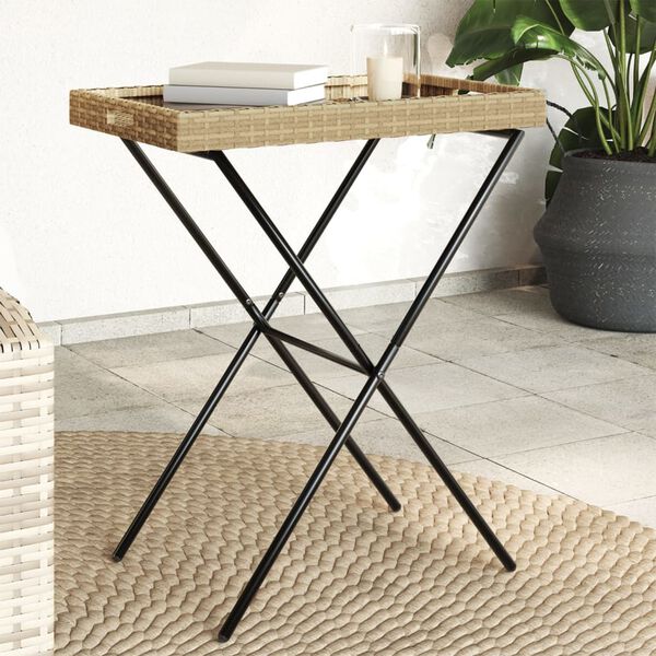 vidaXL Table à plateau pliable beige 65x40x75 cm résine tressée