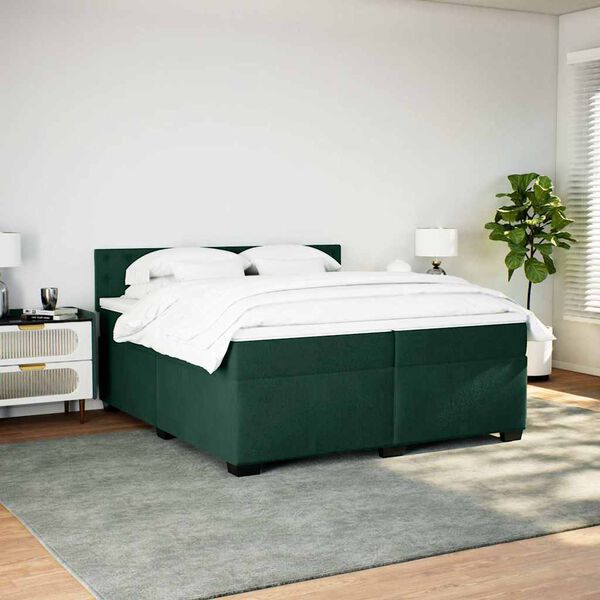 vidaXL Sommier &agrave; lattes de lit et matelas Vert fonc&eacute; 200x200cm Velours