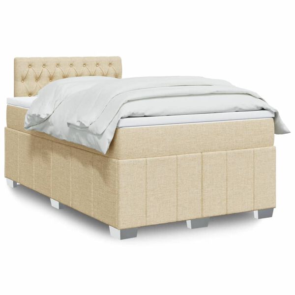 vidaXL Sommier &agrave; lattes de lit avec matelas cr&egrave;me 120x190 cm tissu