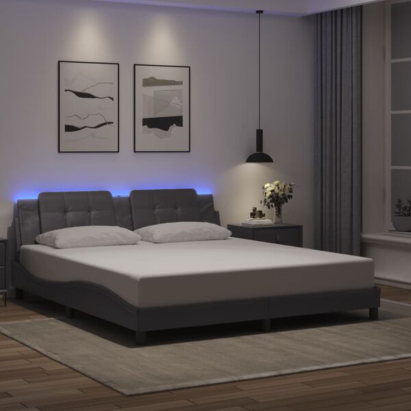 vidaXL Cadre de lit avec LED sans matelas Zadar gris 180x200 cm