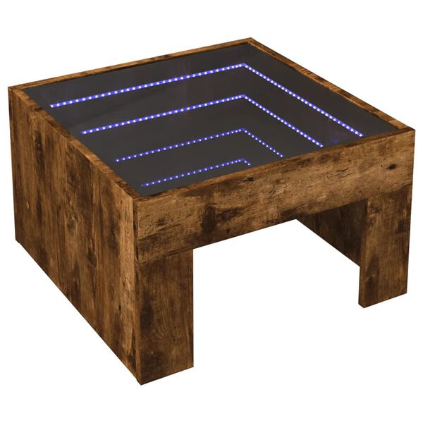 vidaXL Table basse avec LED infini ch&ecirc;ne fum&eacute; 50x50x30 cm