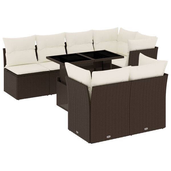 vidaXL Salon de jardin 8 pcs avec coussins marron r&eacute;sine tress&eacute;e