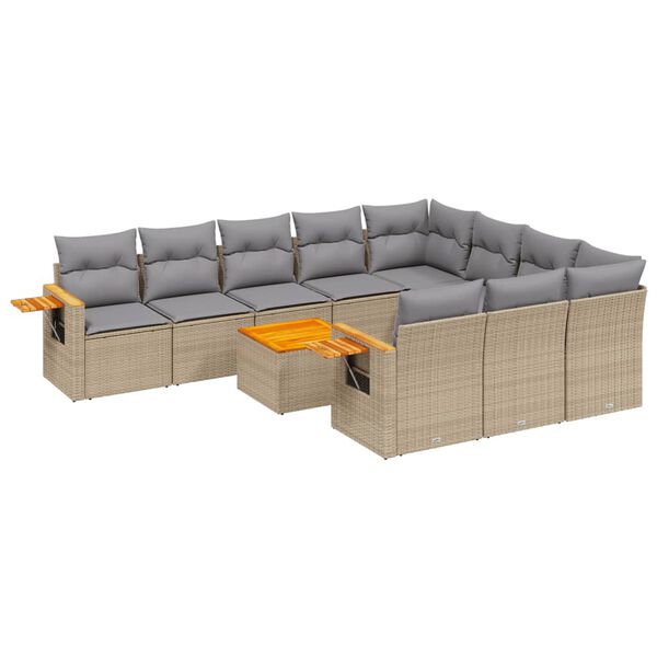 vidaXL Salon de jardin 11 pcs avec coussins beige r&eacute;sine tress&eacute;e