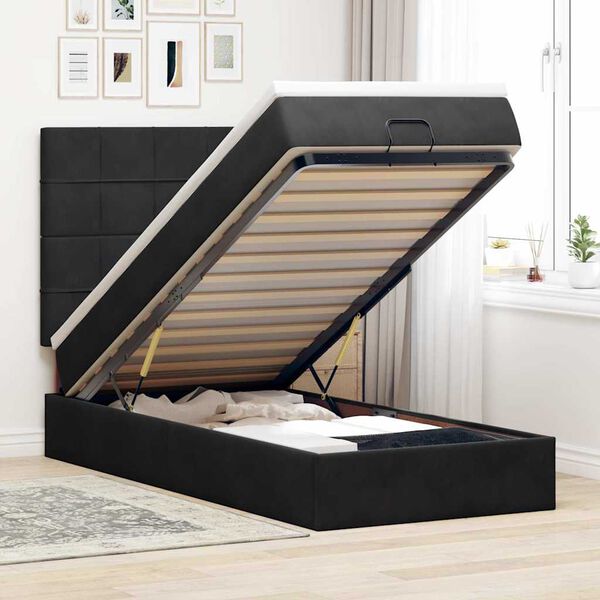 vidaXL Cadre de lit ottoman avec matelas noir 90x200 cm velours