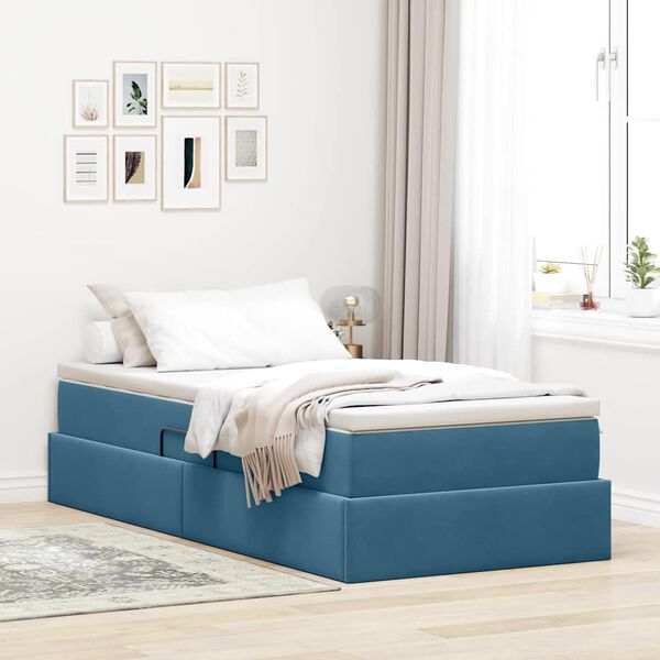 vidaXL Lit avec rangement et matelas Bleu fonc&eacute; 90 x 190 cm Velours