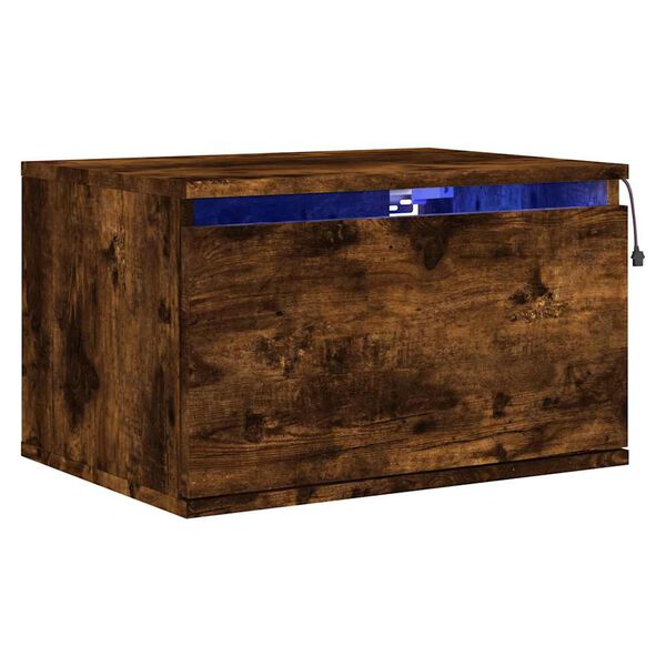 vidaXL Table de chevet murale avec lumi&egrave;res LED ch&ecirc;ne fum&eacute;