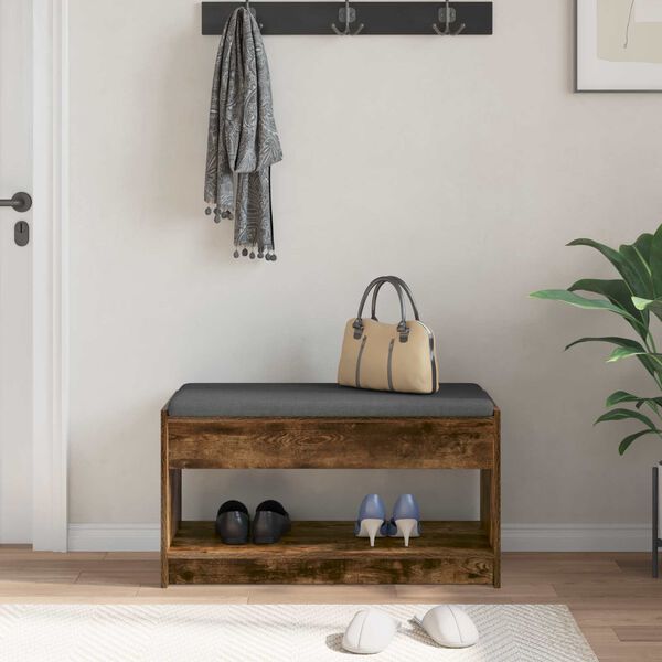 vidaXL Banc d'entr&eacute;e avec coussin Ch&ecirc;ne Fum&eacute; 83 x 38 x 45 cm