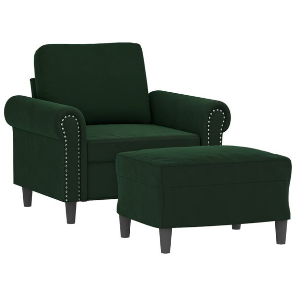 vidaXL Fauteuil avec repose-pied Vert fonc&eacute; 60 cm Velours