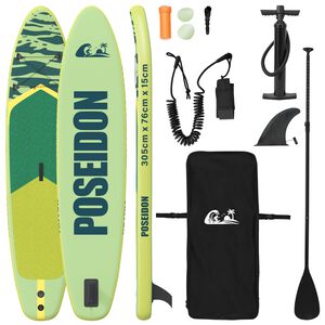 vidaXL Planche &agrave; pagaie gonflable POSEIDON 305 x 76 x 15 cm Vert pour